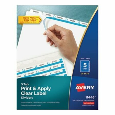 AVERY DENNISON Avery, PRINT AND APPLY INDEX MAKER CLEAR LABEL DIVIDERS, 5 WHITE TABS, LETTER, 25PK 11446